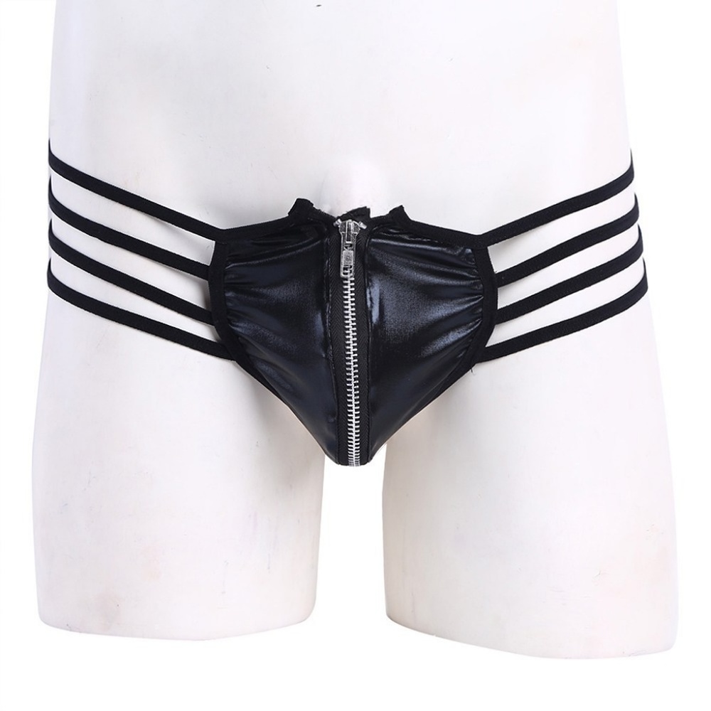 Black Faux Leather Multistrap Thong